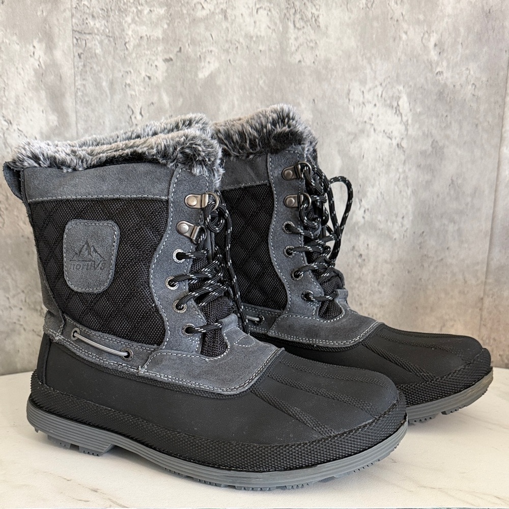 NORTIV 8 Felton Faux Fur Lined Winter Boots - Black & Gray sz 8.5 men’s